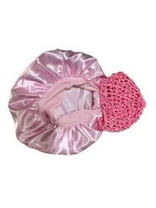 2-In-1 Wide Brim Sleep Cap & Hair Bonnet, Mesh Trim Satin Sleep Hat, Crochet Hair Wrap Cap - Aa - View 6