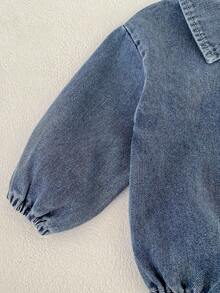 New Spring/Autumn Baby Clothes, Cute Infant Romper, Denim Jumpsuit With Canvas Bear Embroidery, Long Sleeve Crawler - Blue - View 7