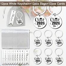批發 36 件 2026 畢業鑰匙圈，白色金鋅合金圓形金屬裝飾品，客製化個性化勵志紀念鑰匙圈套組 - 彩色 - 查看 1