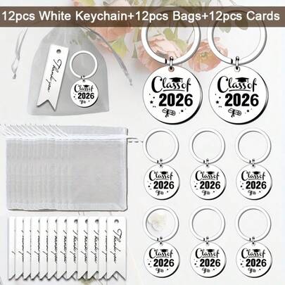 36pcs Graduation Keychain - Inspirational Keychain Designed For Class Of 2026 Graduates, Decorated In White And Gold, Made Of Durable Zinc Alloy, Personalized Keychain Wholesale, Personalized Keychain Set, Round Metal Keychain, Suitable For Keychain Wholesale