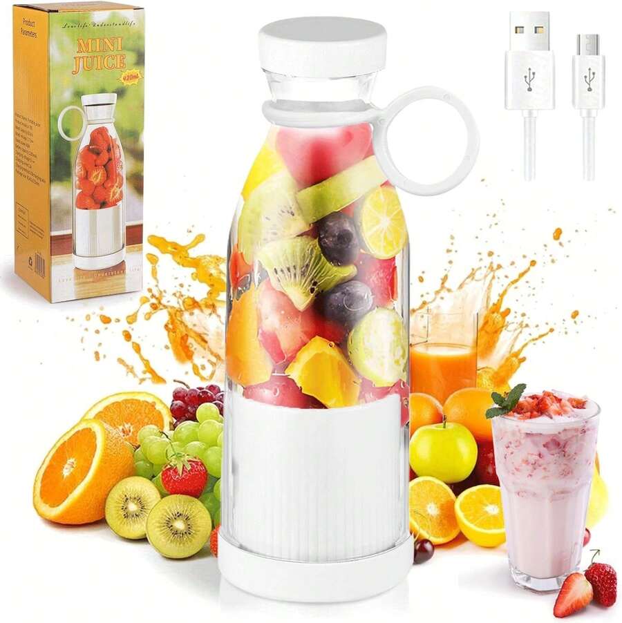 Portable Blender, Portable Juicer, Fashion Portable Blender For Shakes And Smoothies 11.8 Oz, USB Fast Charging Mini Mixer Bottle,Take It For Traveling, Outdoor, Gym, Office, Cars, Gift - trắng - Xem 1