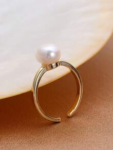 1pc 18K Gold Plated Natural Pearl Adjustable Ring, Mother's Day, Valentine's Day, Birthday, Wedding, Engagement, Bridal Gift - White - View 3