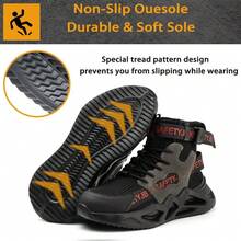 XQJ Black Steel Toe Boots For Men,Lightweight Work Shoes Mens, Indestructible Safety Sneakers ,Puncture Proof Construction Shoe Composite Toe Sneakers,Construction Working Boots, Black Steel Toe High Top Boots,Security Protective Boots Men,New Safety Boots Men, Outdoor Hiking Safety Boots Hiking Suitable For Sanitation Workers, Warehouses, Factories, Work And Outdoor Exploration, And Trainers - 黑色 - 查看 8