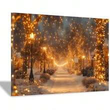 [2D Flat] 1pc Wooden Framed Canvas Painting - Enchanting Snowy Pathway, Ideal For Living Room & Bedroom Decor, Perfect Christmas Gift, Festive Home Accent|Winter Scene Art|Textured Canvas,Christmas Decorations - Đen và trắng - Xem 2