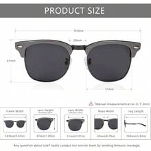 Lentes de Sol Clsicas Retro de Medio Marco con Lente Polarizada - Marco de metal gris/Lente gris - Ver 5