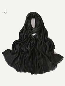 1 pezzo Sciarpa plissettata a tinta unita e righe con nappe, sciarpa/hijab casual di moda per donna - A - Visualizzare 3