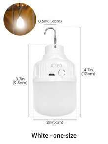 USB充电式LED灯泡，便携式户外应急灯泡，带挂钩，适用于夜市摊位、家庭停电、万圣节、圣诞节、感恩节等场合，是理想的礼品之选。 - 白色 - 查看 12