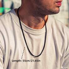 1pc Gold-Plated Men's Chain Necklace, Stainless Steel Fine Cuban Link, Waterproof And Fade-Resistant, Suitable For Matching Various Pendants, Fashion Jewelry Gift For Men - Black - View 4