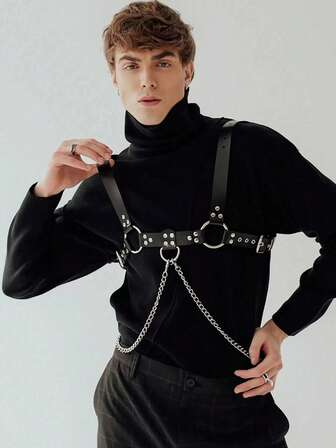 En sexig sele i mörk punkstil, justerbar gotisk kroppsrem, lämplig för vardagsbruk, dejter, fester och alla hjärtans dag.