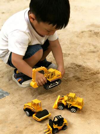 Juguetes de construcción pequeños, 6 piezas de vehículos de ingeniería simulados, incluyendo excavadoras, rodillos de carretera, montacargas y un conjunto de juguetes mixtos para sitios de construcción pesada, adecuados como regalos de cumpleaños, Navidad, Acción de Gracias y Halloween para niños y niñas