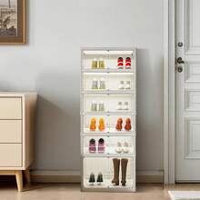 Huisuilinss Foldable Shoe Rack Organizer,Stackable Shoe Cabinet With Clear Doors,Collapsible Shoe Cabinet,Large Plastic Sneaker Cabinet For Hallway Entryway Living Room Closet,Easy Assembly No Tools - 6 capas - Ver 2