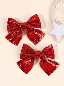 2pcs Sparkling Plain Hair Bows For Girls Gold Sequins Covered Bow Alligator Clips Party Dance Party Hair Clips Shiny Girls Pigtail Bows Barrettes Kids Hair Accessories - Đỏ - Xem 8