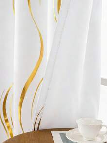 1件装优雅柔软高精度箔波纹纹理窗帘，隔热穿孔顶部设计遮光窗帘，适用于卧室/客厅/家居装饰，奢华金色窗帘 - 白色 - 查看 5