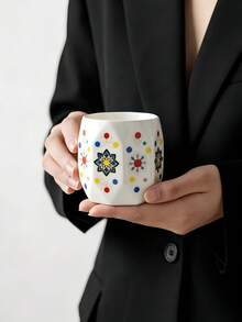 1 pieza Taza de café de cerámica con diseño de dados creativos, taza de estilo bohemio para espresso, taza con asa de agarre impresa a color, taza de té de estilo medio oriental para el Ramadán - Multicolor - Ver 7