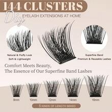 Cluster Lashes Individual Lashes Wide Stem 156 PCS D Curl 8-16mm Length DIY Eyelash Extension Individual Soft False For Personal Use At Home - 黑色 - 查看 7