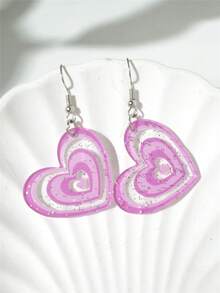 Cercei cu pandantiv acrilic, eleganți și romantici, cu două straturi, cu imprimeu de inimă, accesorii pentru femei, potriviți pentru Ziua Îndrăgostiților, petreceri și ocazii casual, cercei pentru femei, Y2K