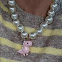 قلادة ديناصور أنيقة وجميلة جديدة لسنة 2026 للنساء والفتيات، قلادة معلقة مزينة باللؤلؤ، مجوهرات زفاف - ديناصور - مشاهدة 3