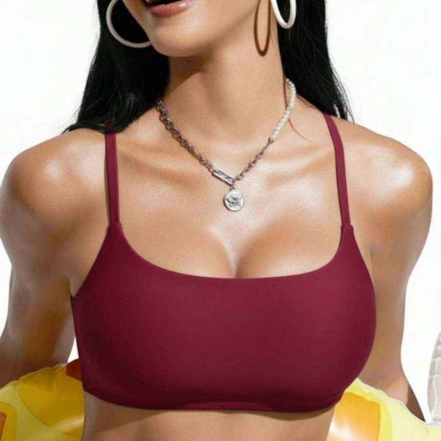 Gym Top Double Band With Removable Pad Thin Strap Zero Transparency Fashion Colors - Granate - Ver 1