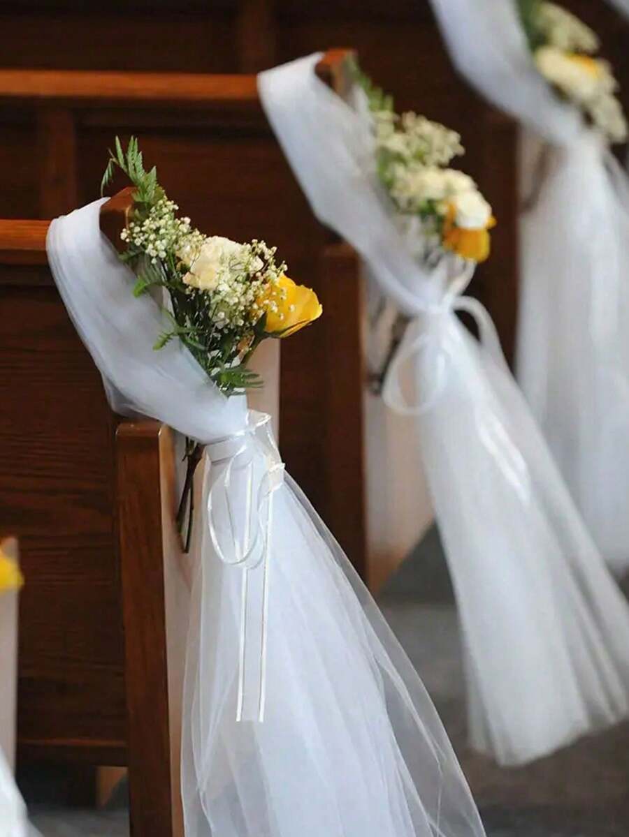 Modern Love Theme Tulle Chair Sash, Wedding Backdrop Decor, Suitable For Weddings And Events - Elegant Hanging Tulle Curtain Drapes For Chair Decor, Backdrop Decor, Arch Decor, Perfect For Engagement, Valentine's Day And Special Occasions