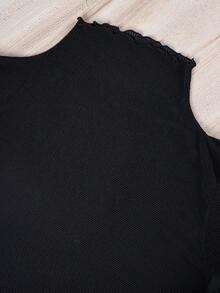 1pc Women's Fashionable & Versatile Knitted Nylon Sheer Grid Stand Collar Undershirt, Suitable For Layering Or Sleepwear, Spring/Autumn - Black - View 4