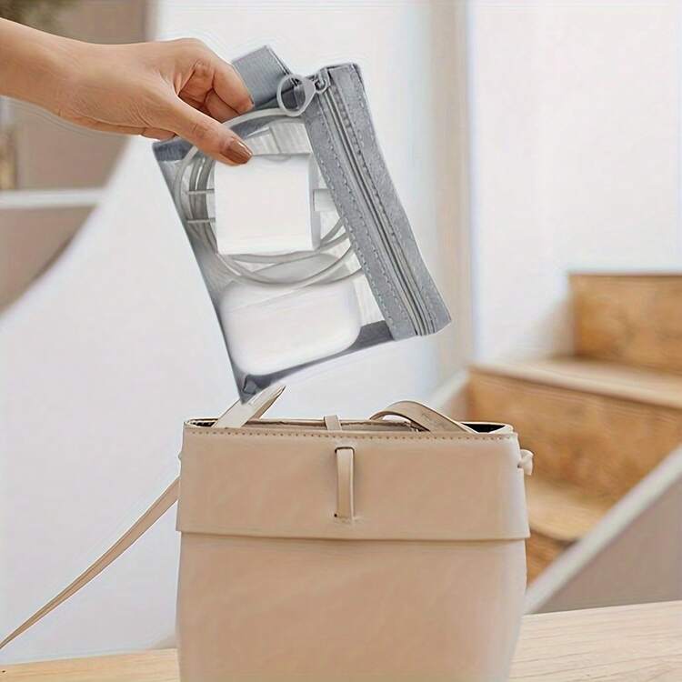 1pc Mesh Digital Storage Bag - Portable Organizer Bag For Cosmetics, Cables, Earphones, Power Bank And Phones - Durable Nylon Material, Zipper Closure, Multi-Compartment Design, Convenient For Travel Accessories And Phone Storage | Mesh Design | Zipper Closure - Multicolor - View 1