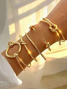 5 Peças/Conjunto Pulseira Vintage Elegante com Elementos Metálicos, Moeda Boêmia, Pérola Falsa, Geometria Assimétrica, Onda, Nó, Disco Redondo, Flor, Conjunto de Pulseiras, Joia Personalizada Exagerada Multipartida Empilhável, Adequada para Mulheres, Homens, Festa, Encontro, Uso Diário, Acessório Versátil - Multicolorido - Visão 7