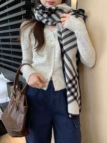 Áo khoác cardigan dệt kim mùa xuân cổ chữ V viền ren thanh lịch - Màu bột yến mạch - Xem 4