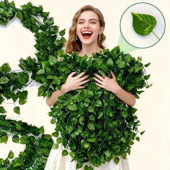 6/12/24片装人造绿叶常春藤花环 - 耐用塑料悬挂装饰，适用于婚礼、感恩节派对和家居装饰，无需用电，易于安装的常春藤悬挂装饰