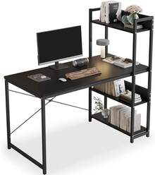 Escritorio para Computadora con Repisas de Librero, Escritorios Gamer Minimalista Moderno, Mesa de Trabajo Madera, Ideal para Sala Hogar Oficina Estudio Recamara 110 X 50 (Blanco) - Negro - Ver 6