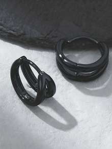 1对简约双层弧形耳环，适合男士日常、节日、派对佩戴，圣诞节、新年、情人节等节日礼物