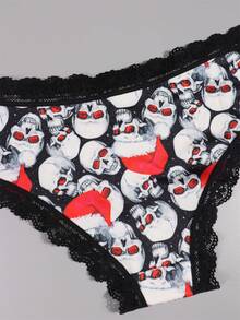 Dircho 10pcs Women's Sexy Gothic Contrast Lace Bikini Panties - Allover Skull/Star/Rose/Pirate Pattern Silky Soft Comfy Intimates Underwear, Stretch Breathable Elastic Waist Daily Lingerie Set - Multicolor - View 9