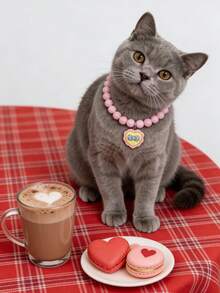 1pc Valentine's Day Pink Heart Pet Necklace, Handmade Beaded Cute Cartoon Cat Collar, Suitable For Cats And Dogs, Best Valentine's Gift For Pets - Multicolor - View 10