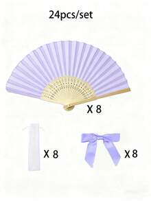 Bộ quạt xếp thanh lịch, kèm nơ và túi quà, quạt xếp cầm tay bằng tre dành cho cô dâu, thích hợp làm quà tặng cho phù dâu và trang trí đám cưới, hoàn hảo cho các bữa tiệc, sự kiện và phụ kiện mùa hè. - Màu tím - Xem 12