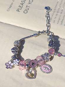 1pc Religious Virgin Mary Charm Bracelet, 1pc Religious Cross Bracelet, 1pc Fashion Sakura DIY Bracelet, 1pc Fashion Heart Lock & Key Bracelet - 金子 - 查看 3