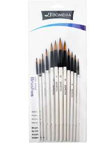  12Pcs Art Paintbrush Set Long Handle Pearl White Multishape(Pointed/Flat/Oblique/Round) Professional Painting Brushes - Multicolor - View 9