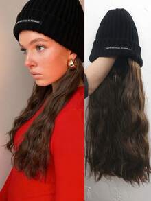 26-Inch Black Knit Hat + Detachable Synthetic Fiber Wig, Golden High-Temperature Synthetic Fiber Big Curly Hair, Suitable For Daily Wear - Gold - View 14