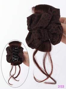 1件套懒人豹纹发髻假发，一体式凌乱发髻夹式接发