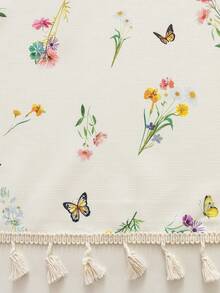 1pc Spring Fresh Pastoral Style Door Curtain, Cute Floral & Butterfly Pattern, 3D Bamboo Texture, Beige Tassel Decor, Washable, Room Divider, Kitchen Short Curtain, Privacy Protection, Home Decor, Suitable For Bedroom, Kitchen, Living Room, Study, Balcony, Entrance, Cabinet, Cafe, All Season, Spring/Summer - Multicolor - View 9