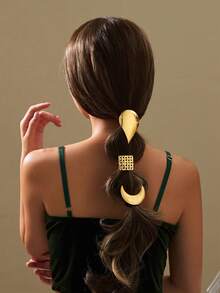 1pc/3pcs Set Elegant Crescent Geometric Hair Scrunchies, Zinc Alloy High Elasticity Women Ponytail Holders, Fashionable Daily Commute Hair Accessories, Metal Hair Ties And Scrunchies ,Hair Elastics ,Hair Rubber Bands ,Hair Rope - Multicolor - View 7