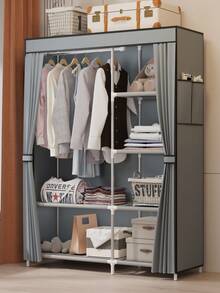 1pc Portable Foldable Wardrobe With Curtain - Sturdy Large Capacity Clothes Storage Organizer Rack, Space Saving, Easy Assembly, Suitable For Dorm, Rental, Apartment, Bedroom (Multiple Colors Available) - Multicolor - View 10
