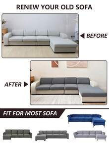 1 chiếc vỏ đệm ghế sofa dệt jacquard màu trơn, chất liệu sợi polyester co giãn, có thể tháo rời và giặt được, phù hợp cho phòng khách và phòng ngủ. - Xám - Xem 9