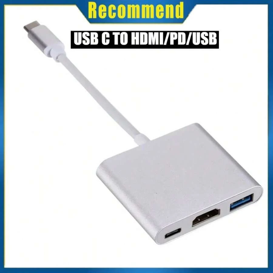 USB C To  Adapter, 4K USB C Hub With 100W PD, USBA 3.0 Port,  To USBC Multiport Digital AV Converter For MacBook Pro/Air, IPad, Tablets, TV, Monitor And More - 銀色 - 查看 1