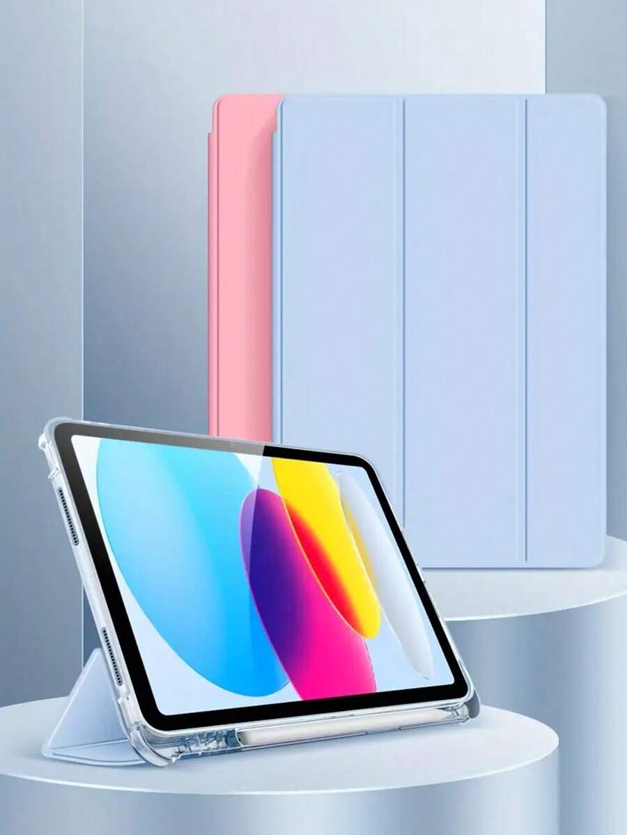 这款保护壳兼容 iPad A16 和 10，采用气垫边角设计，防摔耐用，支持智能睡眠/唤醒功能，设有 Apple Pencil 插槽，磨砂背板，防指纹，可定制，也兼容 iPad 第 9 代 10.2 英寸和第 8 代 10.2 英寸、iPad Air 11、iPad Air 11 (M3)、iPad Air 11 (M2)、iPad Pro 11（第 1/2/3/4 代），提供全方位保护，三折式设计。