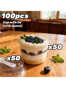 50/10pcs Reusable Round Pudding Cups With Lids And Spoons, Novelty Dessert Cups, Transparent Mousse Cake Containers, Yogurt Cups, Suitable For Birthday, Graduation, Singles Party, Wedding - Multicolor - View 10