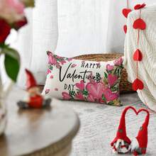 1 PIEZA Funda de almohada con flor rosa en forma de corazón para el Día de San Valentín, 12 X 20 pulgadas Funda de cojín con hojas verdes para aniversario y boda, para sofá, de un solo lado, sin incluir la almohada - Rosa Fucsia - Ver 6