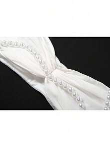2025 Autumn And Winter New Women's Clothing Pearl Decoration Sexy Exposed Navel Wrapped Chest Low Waist Wrapped Buttocks Long Skirt Set - 白色 - 查看 6