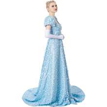 Daphne Cosplay Costume Blue Dress Women's Regency Dress Floral Empire Waist Gown - 藍色 - 查看 3