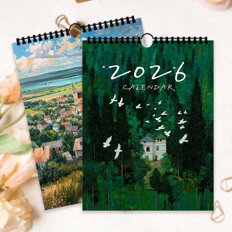 1pc 2026 Wall Calendar, Art Calendar, Stunning Scenery, Healing Your Every Day, 12 Different Exquisite Patterns, 2026 Wall Calendar, 12-Month Planner, Perfect Gift For Birthday, Christmas, New Year, Includes US Standard Version