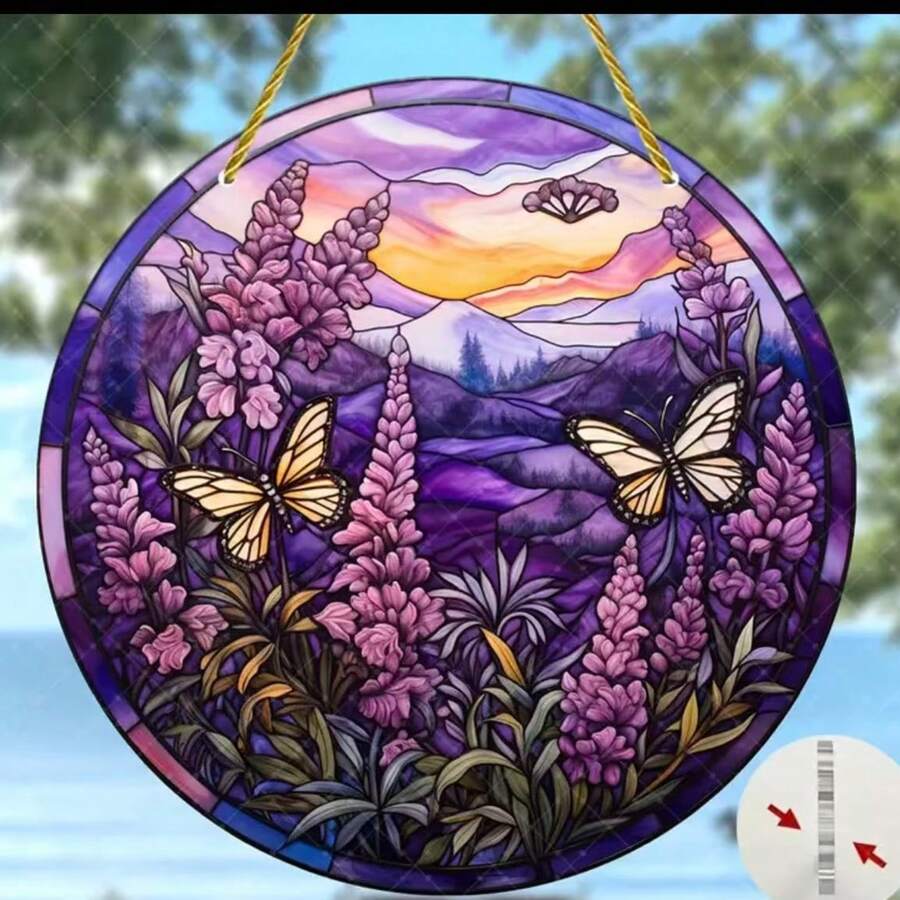 1pc Round Acrylic Lavender Sunshine Catcher, Colorful Window Decor, Easter Hanging Ornament, Wreath Center Decoration, Home Gift, 8x8 Inch/20x20cm, Window Decor, Porch Decor, Multi-Color Sunshine Catcher, Suitable For Window, Wall, Room Decor, Home Decor Product - Multicolor - View 1