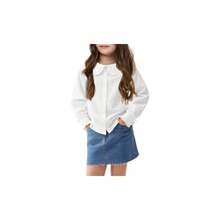 Collar Shirt Classic Long Sleeve Button Down Uniform Shirts Soft Blouse Tops - 9-10 Years + White - View 2